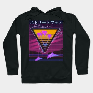 Vaporwave Paradise Palm Trees Space Dolphins Otaku Gift Hoodie